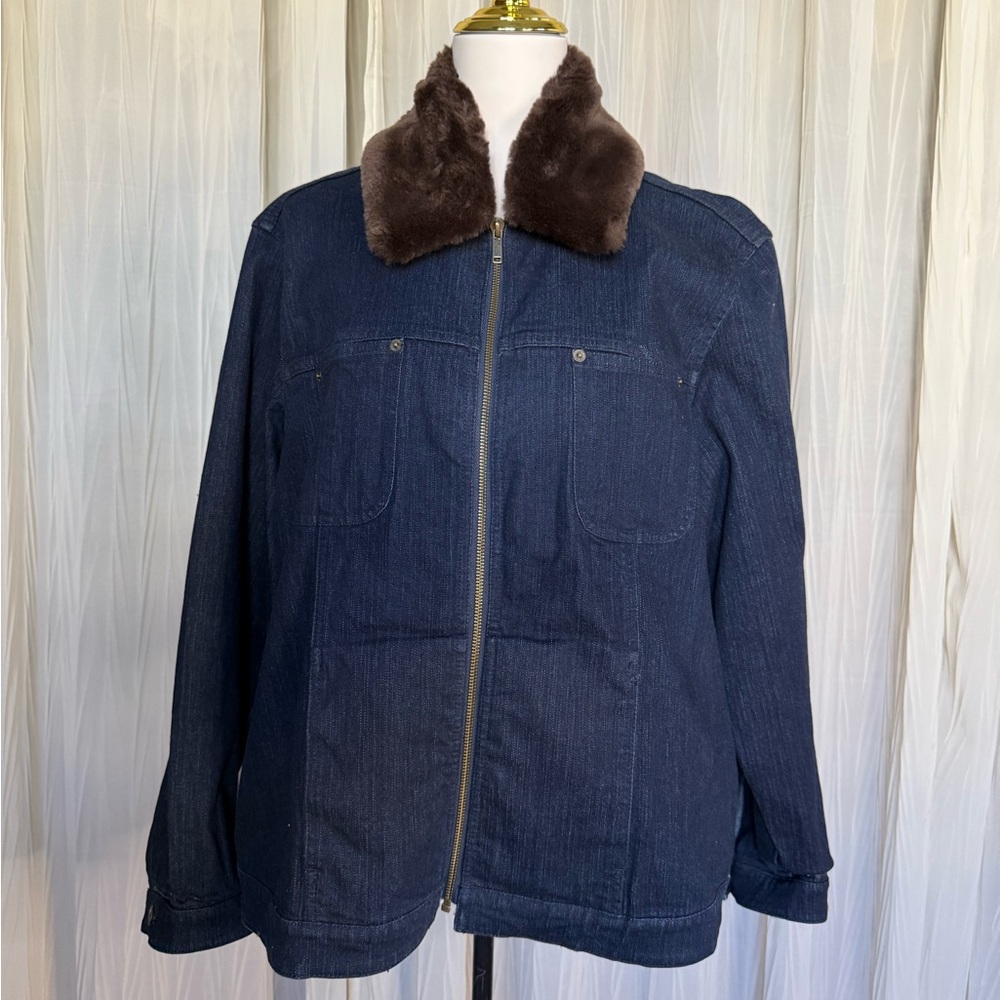 Denim Jacket with Faux Fur Collar